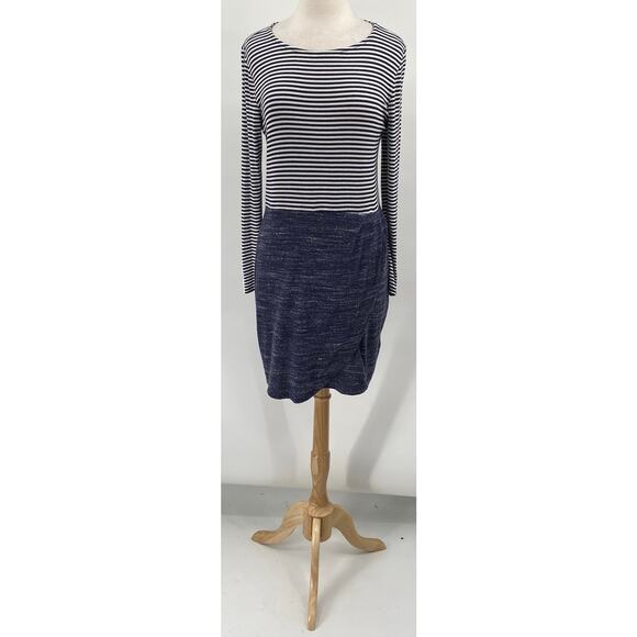 Anthropologie Dolan Jersey Knit Mini Dress Long Sleeve Striped Bodice Navy Large - Picture 3 of 10